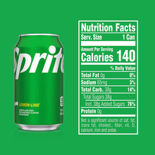 Sprite Lemon-Lime soda nutrition facts panel on can