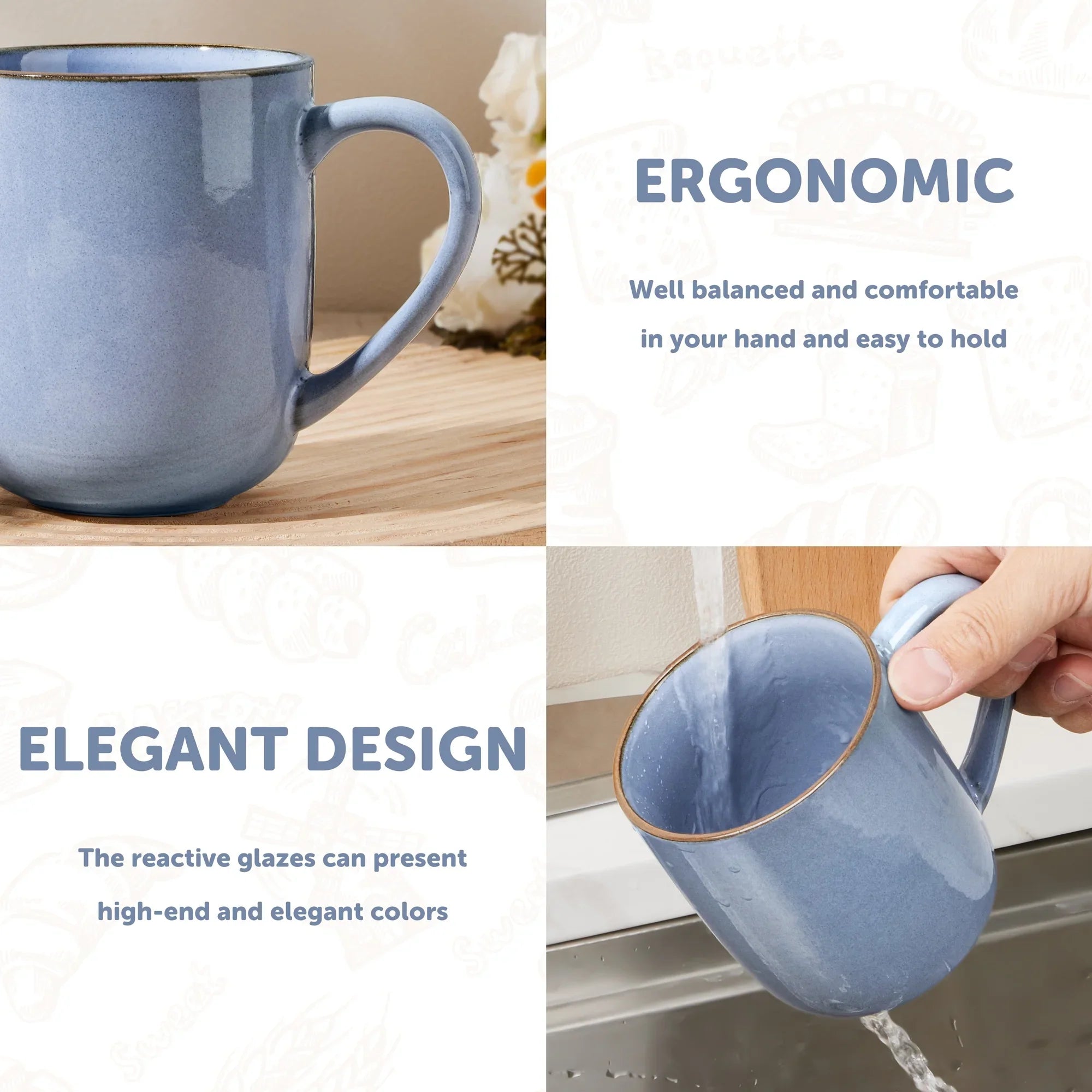 Vesteel Coffee Mug Set of 4, Ceramic Coffee Cups with Handles, 14oz Handmade Reactive Glaze Mugs Set for Coffee Tea Milk, Mug Gifts for Thanksgiving Day Anniversary, Gifts for Men, women, Home, Office and Restuarant