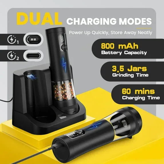 Moreblue Electric Salt and Pepper Grinder Set , Automatic Rechargeable Salt and Pepper Shaker with LED Battery Display & USB‑C Charging Base, Pepper Mill for Kitchen, Dining & Camping - USA MEGA SHOP