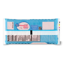 Back of strawberry creme wafer cookie bag showing Nutrition Facts and ingredient table
