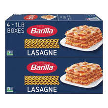 Barilla lasagne 4-pack pasta boxes with wavy lasagne pasta illustration