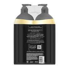 Back view of Rich Moisture shampoo and conditioner bottles with details