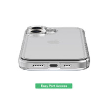 Clear gel phone case with camera cutout and raised edge, transparent back