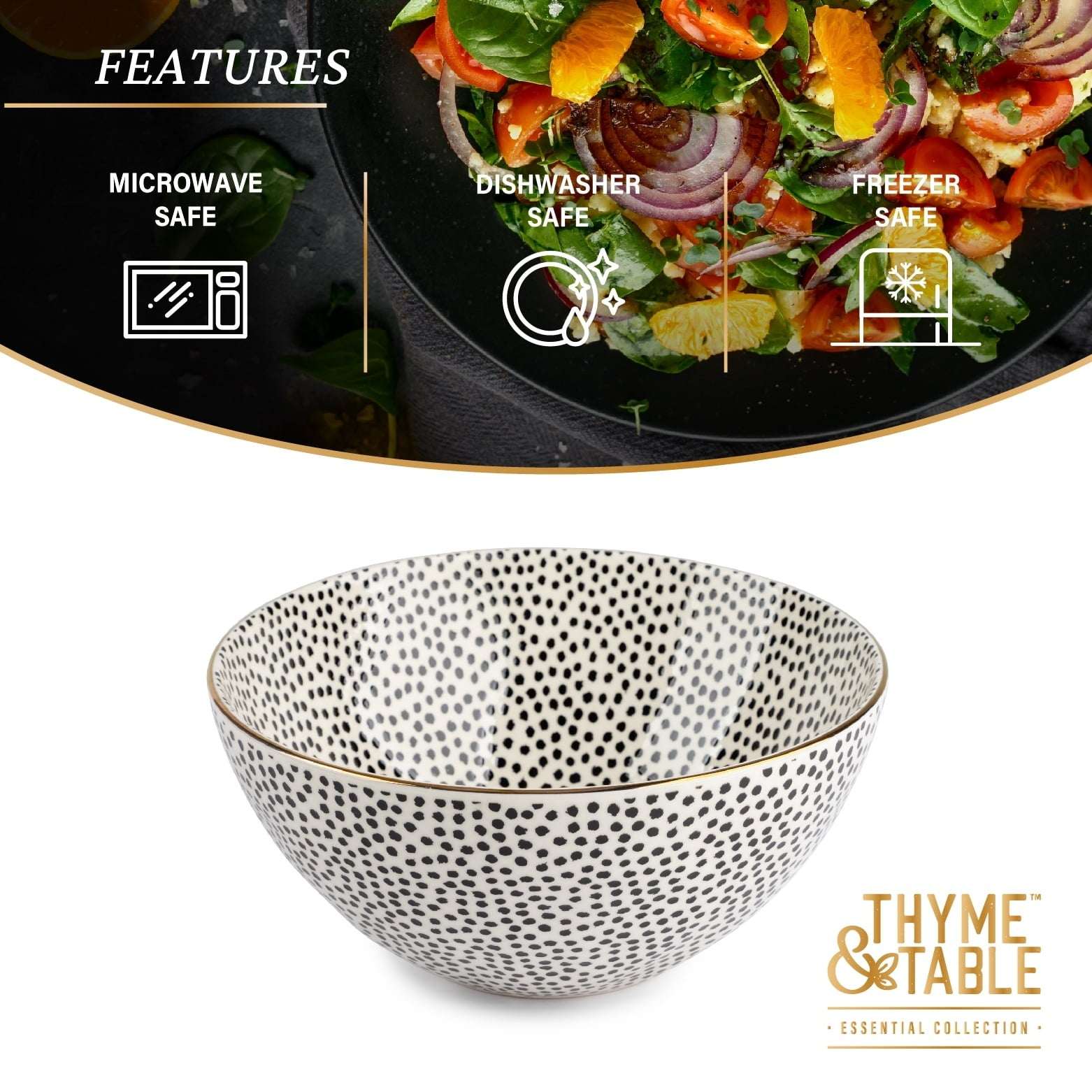 Thyme & Table Dot Large Ceramic Bowl Black and White
