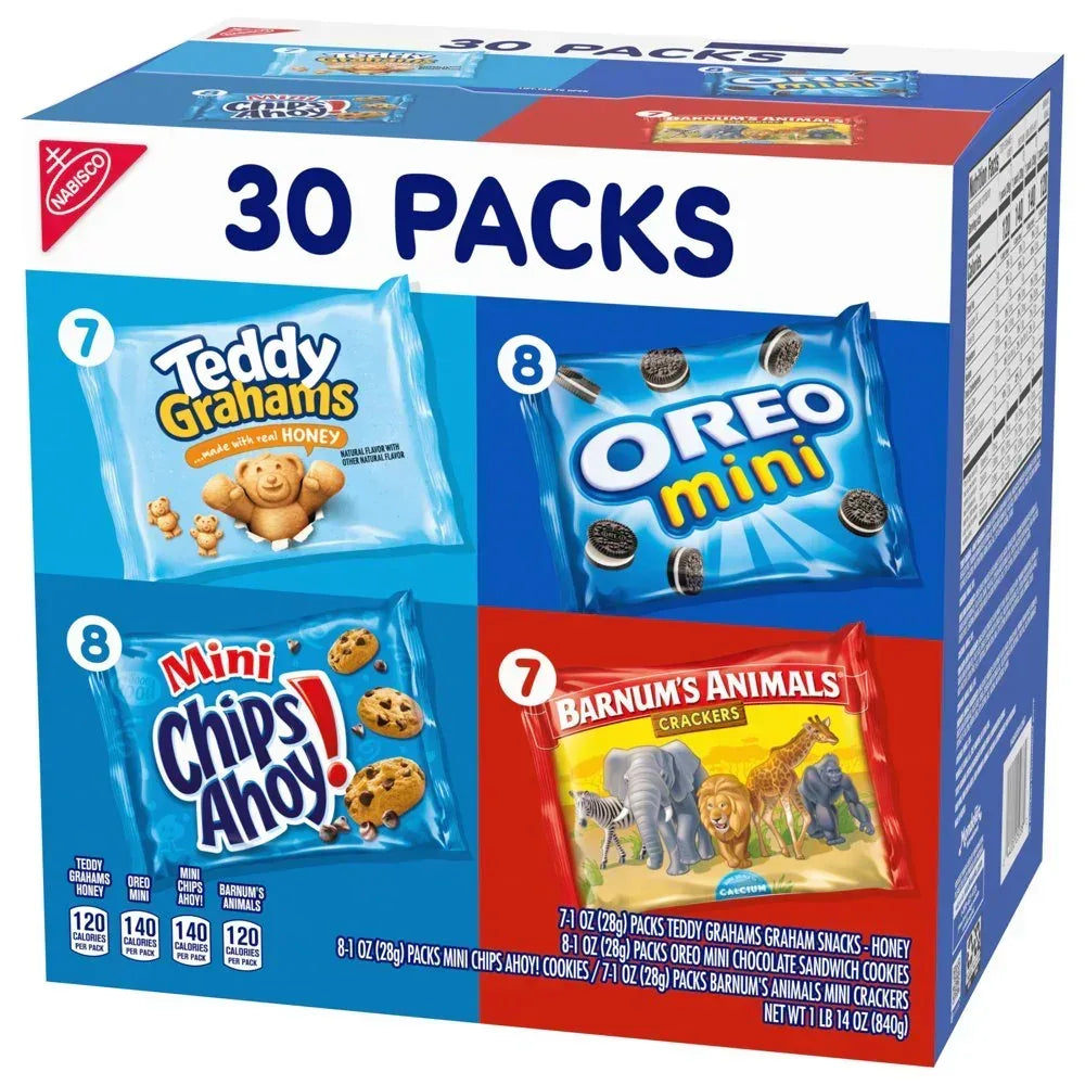 OREO, CHIPS AHOY!, Teddy Grahams Honey & Barnum'S Animal Crackers Variety Pack, 30 Snack Packs