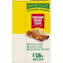 Nature Valley oatmeal squares box back, cinnamon brown sugar, 16g whole grain