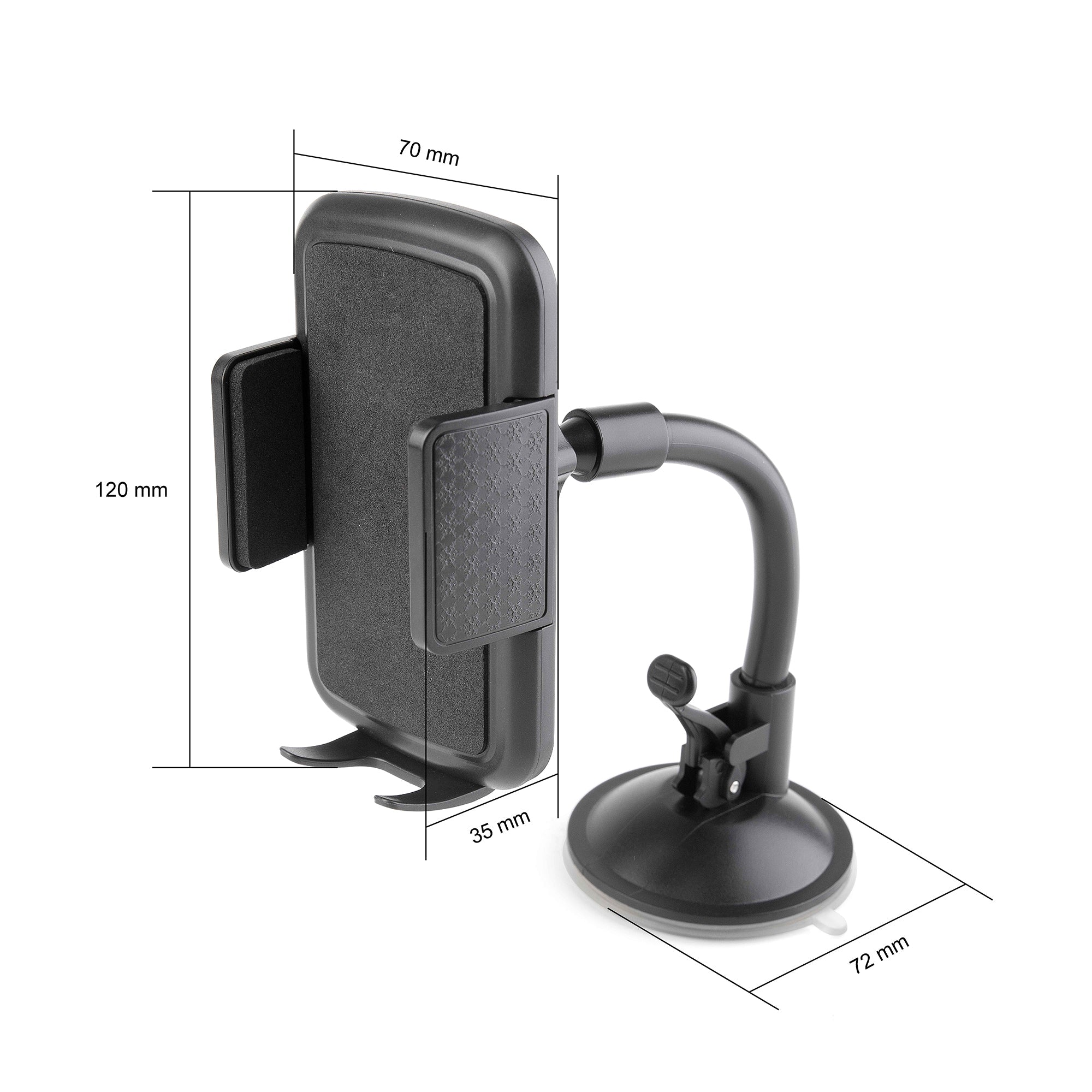 onn Universal Cell Phone Car Mount for Windshield and Dashboard, Suction Cup Mount, Adjustable 360° Rotation, Black