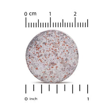 Wild berry chewable tablet, round with gray and red speckles