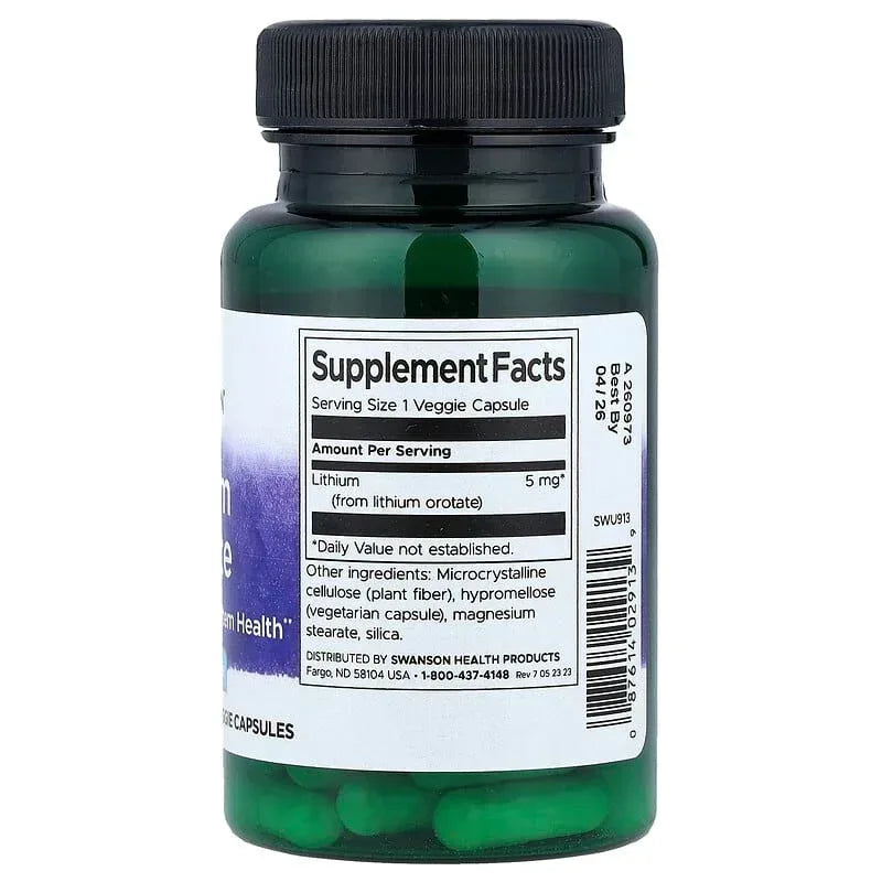 Swanson, Lithium Orotate, 5 mg, 60 Veggie Capsules