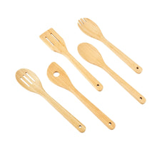 Bamboo kitchen utensil set of 5 wooden spoons with slot and hole patterns