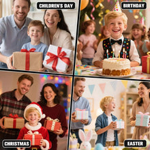 Collage of children celebrating with gift boxes for Children's Day, Birthday, Christmas, and Easter