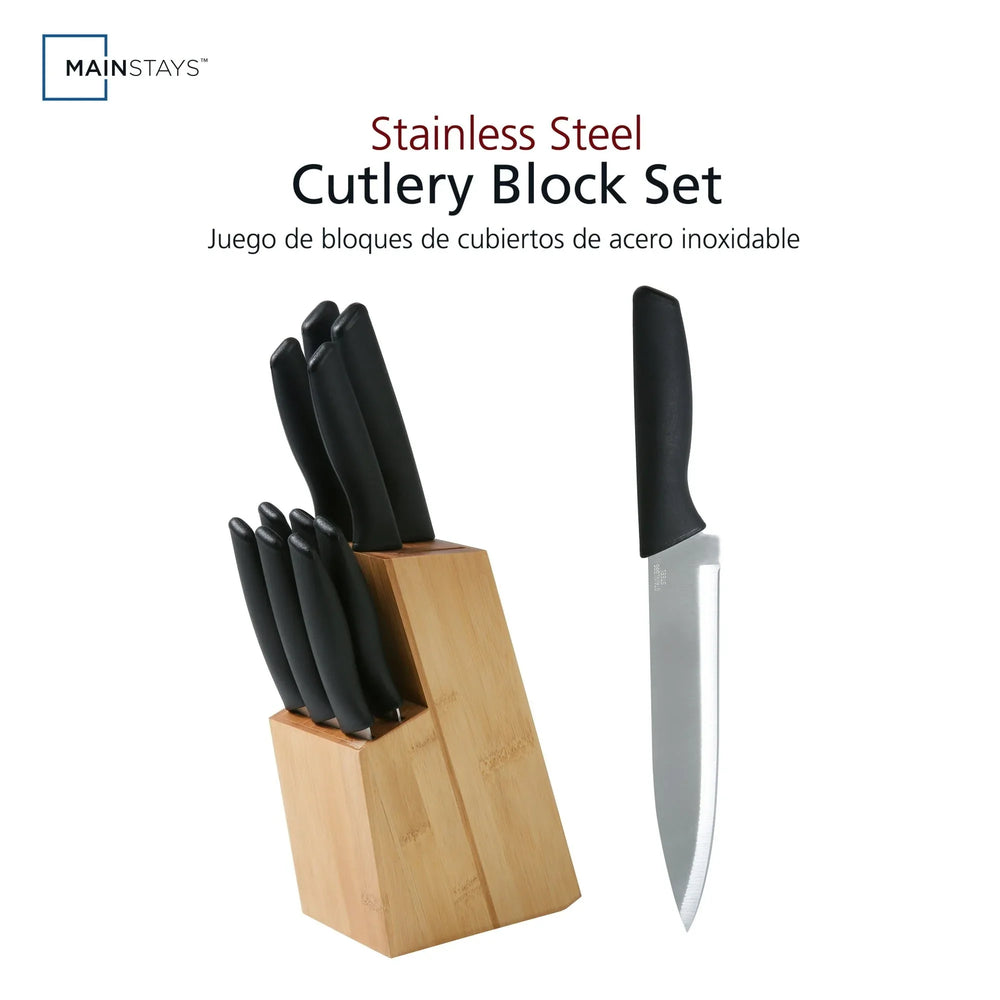 Mainstays 12 Piece Cutlery Set with Soft Grip Handles and Bamboo Storage Block - USA MEGA SHOP