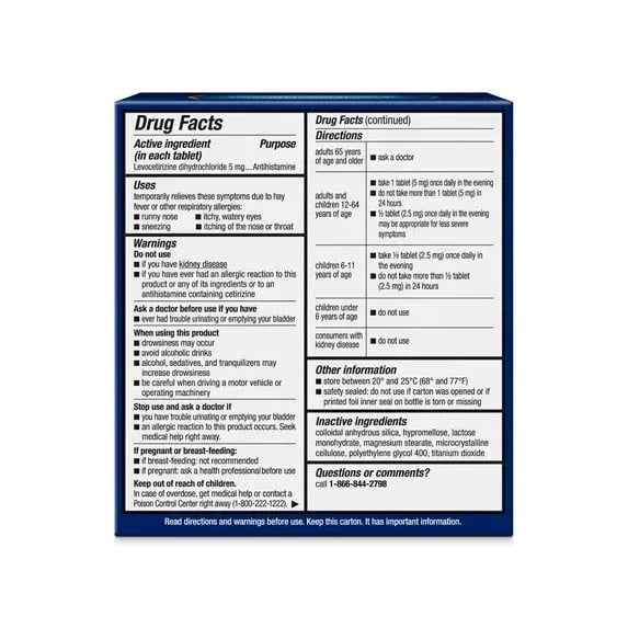 Xyzal 24-Hour Allergy Relief Antihistamine Tablets, 5 mg, 35 Count