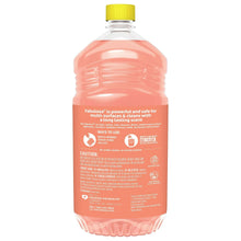 Peach-scent all purpose cleaner bottle back label, yellow cap, pink liquid