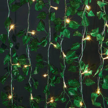 Green leaf strand LED curtain lights with warm white micro bulbs