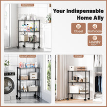 Black 3-tier wire shelving unit for bathroom, laundry, or closet storage