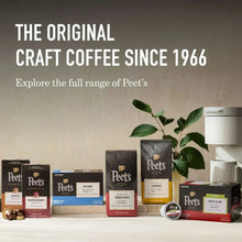 Coffee product assortment on display with Peet's boxes and bags
