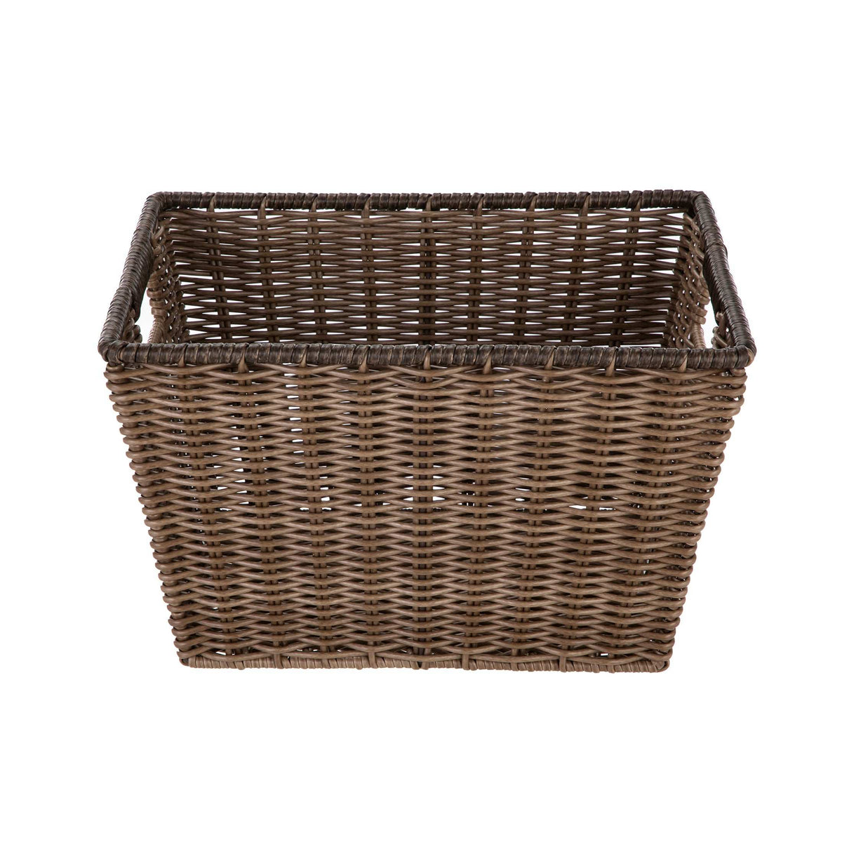 Better Homes & Gardens Large Poly Rattan Decorative Storage Basket with Handles, 14 in x 11 in x 8.5 in