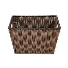 Large rectangular poly rattan storage basket, dark brown with stitched rim