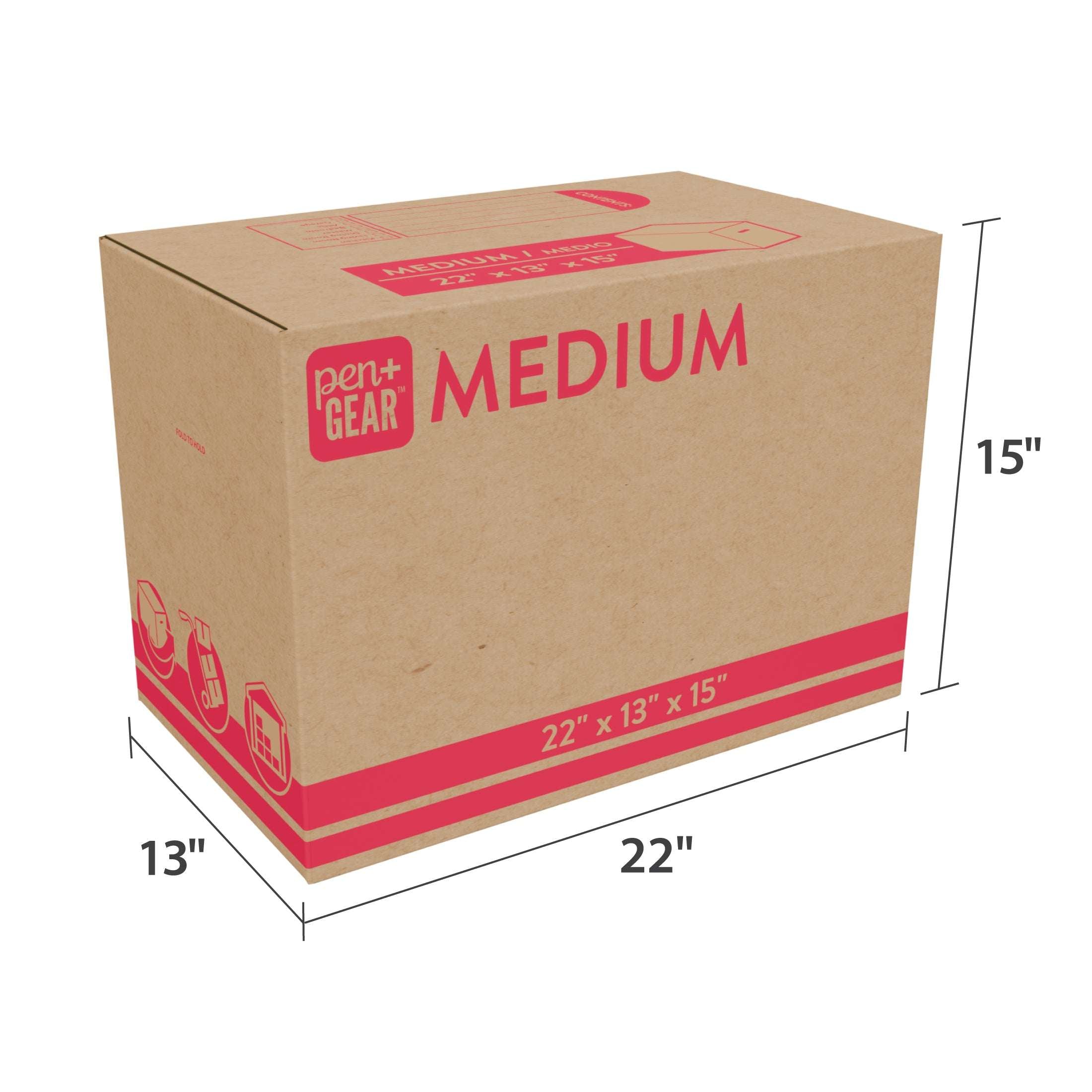 Pen+Gear Medium Moving Boxes, 22 in. L x 13 in. W x 15 in. H, Kraft