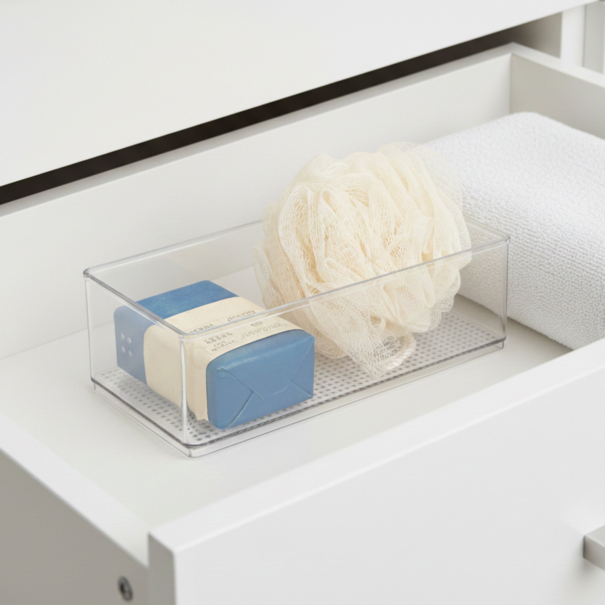 Mainstays Large Clear Plastic Organizer Bin for Bathroom