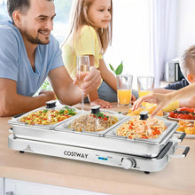 Stainless steel electric buffet warming tray with 3 sections and transparent lids
