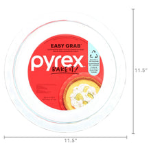 Pyrex Bake It Easy Grab glass pie plate packaging with 11.5 in dimensions shown
