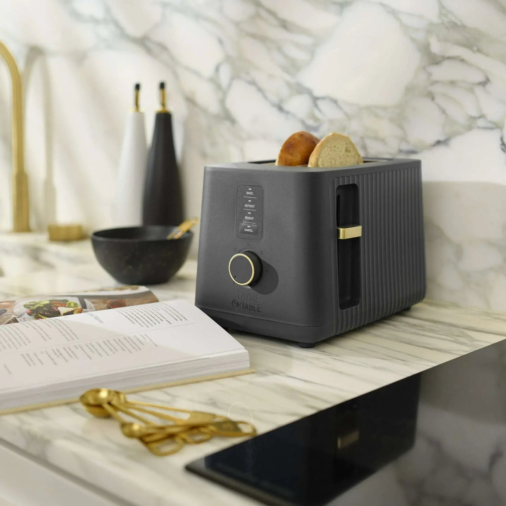 Thyme & Table 2-Slice Toaster, Extra-Wide Slots with Slide-Out Removable Crumb Tray, Slate Grey - USA MEGA SHOP