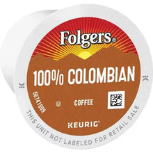 Folgers 100% Colombian K-Cup pod label on circular brown coffee insert