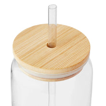 Glass canister with bamboo lid, open straw top