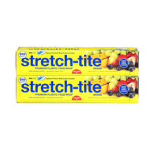 Stretch-Tite plastic food wrap box, yellow with fruit graphics and 500 sq. ft label