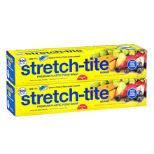 Stretch-Tite plastic food wrap two-pack box, blue side with fruit graphics