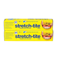 Stretch-Tite plastic food wrap box back, shows printed instructions and covered dish