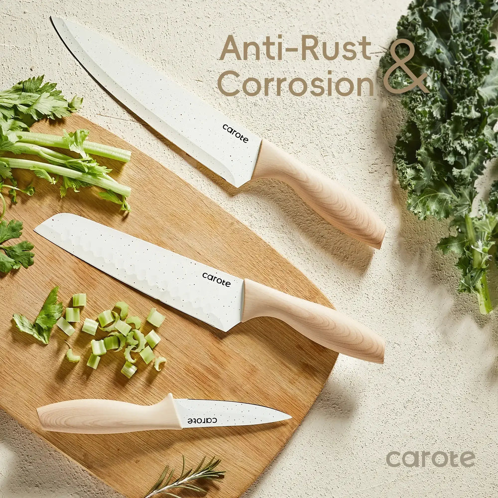 Carote 12Pcs Kitchen Knife Set with Blade Guards, White Granite Ceramic Knife, Stainless Steel - USA MEGA SHOP