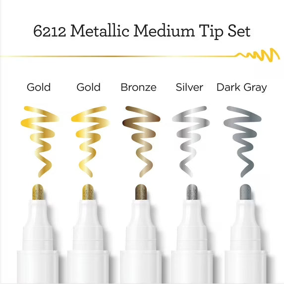Apple Barrel Multi-Surface Medium Tip Paint Pens Set, Metallic, 5 Piece