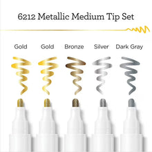 Apple Barrel metallic medium tip paint pens, 5 colors: gold, bronze, silver, dark gray