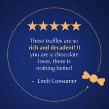 Dark chocolate truffle consumer rating graphic with five stars