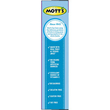 Mott's carton back panel with real fruit veggie juice and no artificial colors