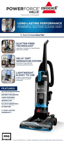 BISSELL PowerForce Helix, Bagless, Upright Vacuum, Pet Friendly, Scatter-Free Technology, Helix Dirt Separation System, Lightweight, 3313, Blue & Black - USA MEGA SHOP