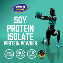 Soy protein isolate protein powder graphic: pure unflavored, 20 g protein, 0 g carbs.