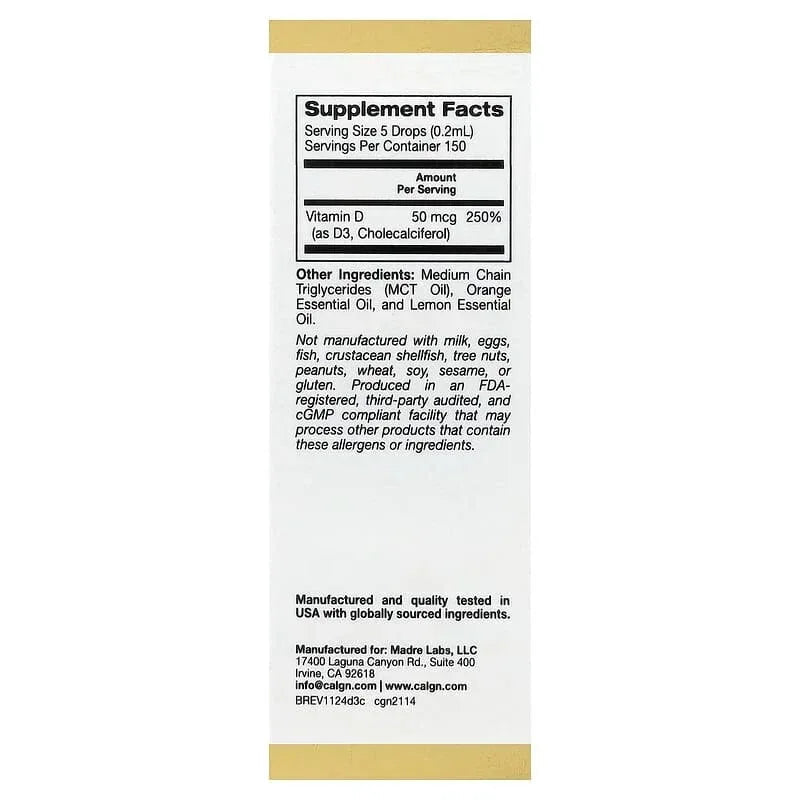 California Gold Nutrition, Vitamin D3, 50 mcg (2,000 IU), 1 fl oz (30 ml)