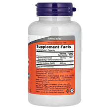 NOW NAC supplement bottle back with Supplement Facts panel for 100 capsules