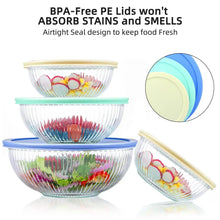 Glass mixing bowls with colored BPA-Free lids and airtight seal