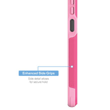 Pink slim rugged phone case with enhanced side grips and port openings