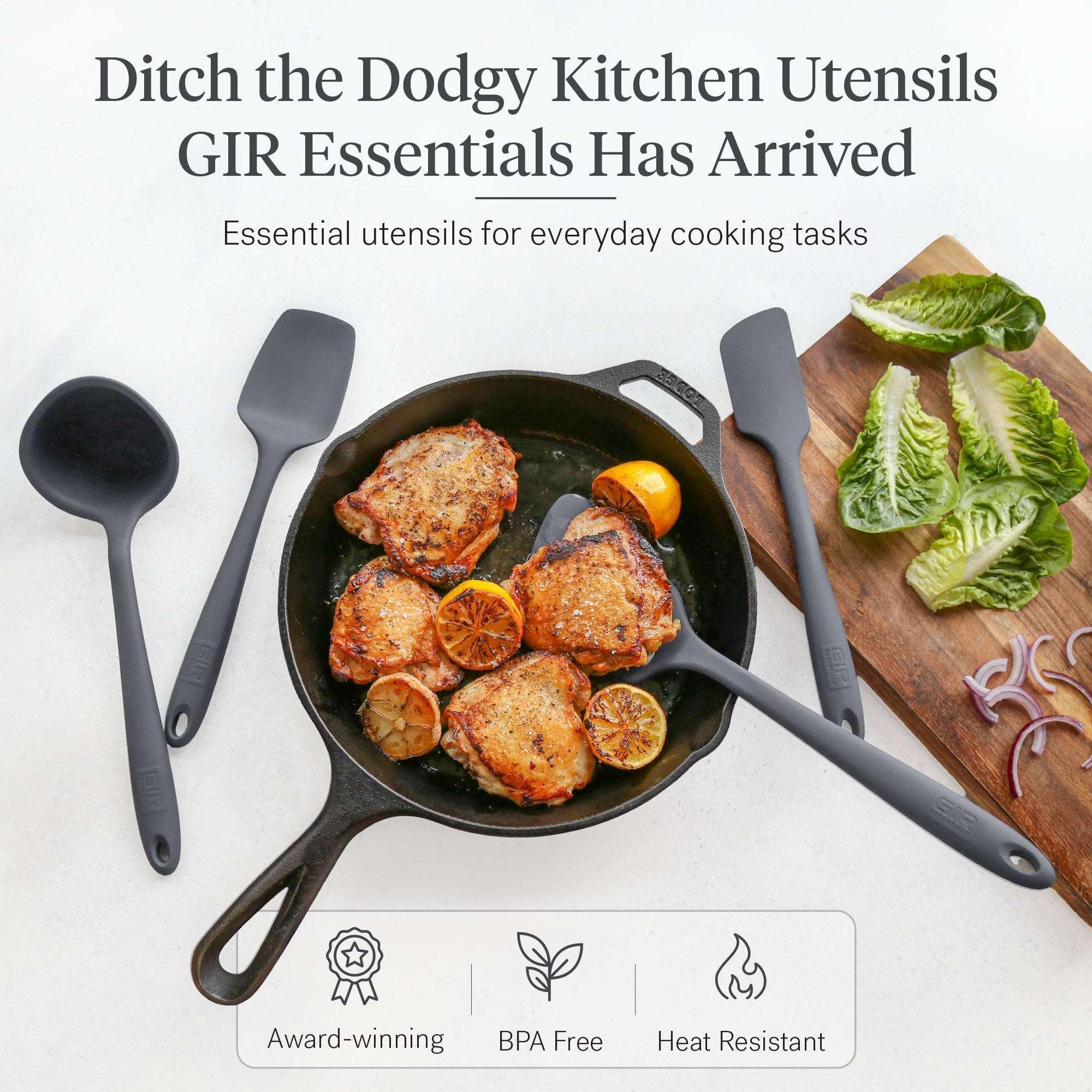 GIR: Get It Right 5 Piece Silicone Essentials Kitchen Utensils Set - Ladle, Spatula, Flip, Spoon & Spoonula - Non-Toxic Cooking Utensils for Nonstick Cookware, Cooking and Baking - Charcoal
