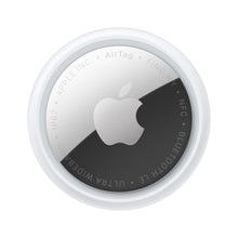 Apple AirTag single, white circular tracker with Apple logo and NFC markings