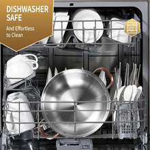 Stainless steel pot and lid in a dishwasher rack