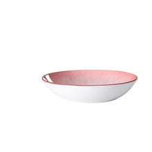 Pink and white serving bowl with wide rim