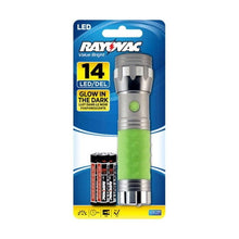 Rayovac LED glow-in-the-dark flashlight blister pack with green flashlight