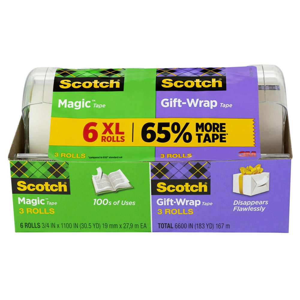 3M Scotch Magic Tape/Gift Wrap Tape, 6600" Total, 6-pack